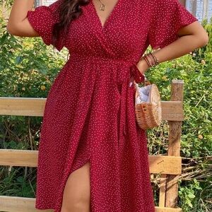 Elegant Red Polka Dot Wrap Dress